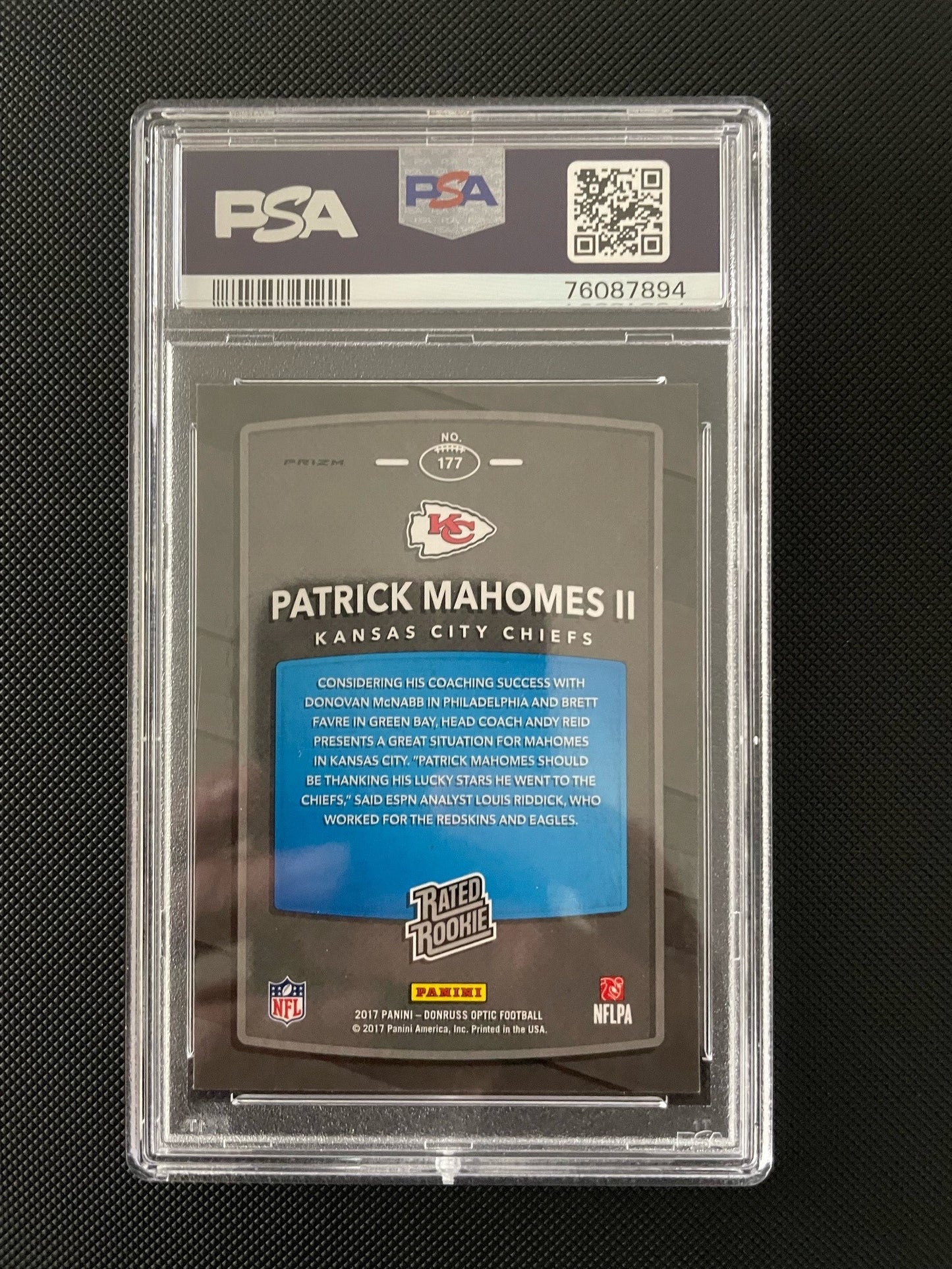 Patrick Mahomes II 2017 Panini Donruss Optic Red/Yellow Rookie PSA 9