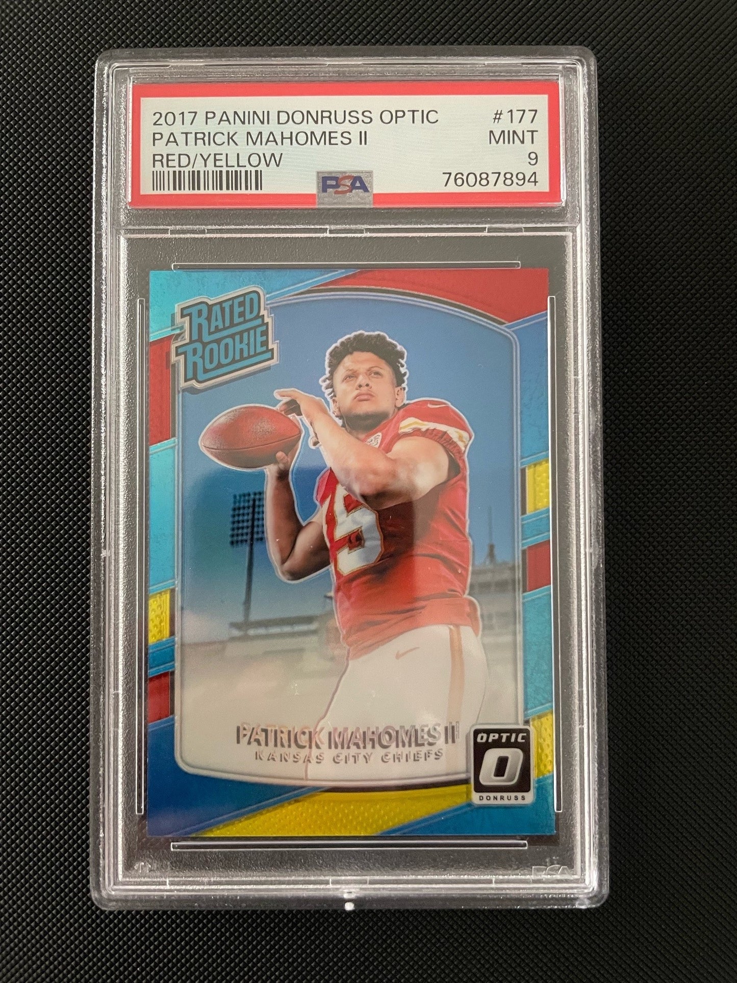 Patrick Mahomes II 2017 Panini Donruss Optic Red/Yellow Rookie PSA 9